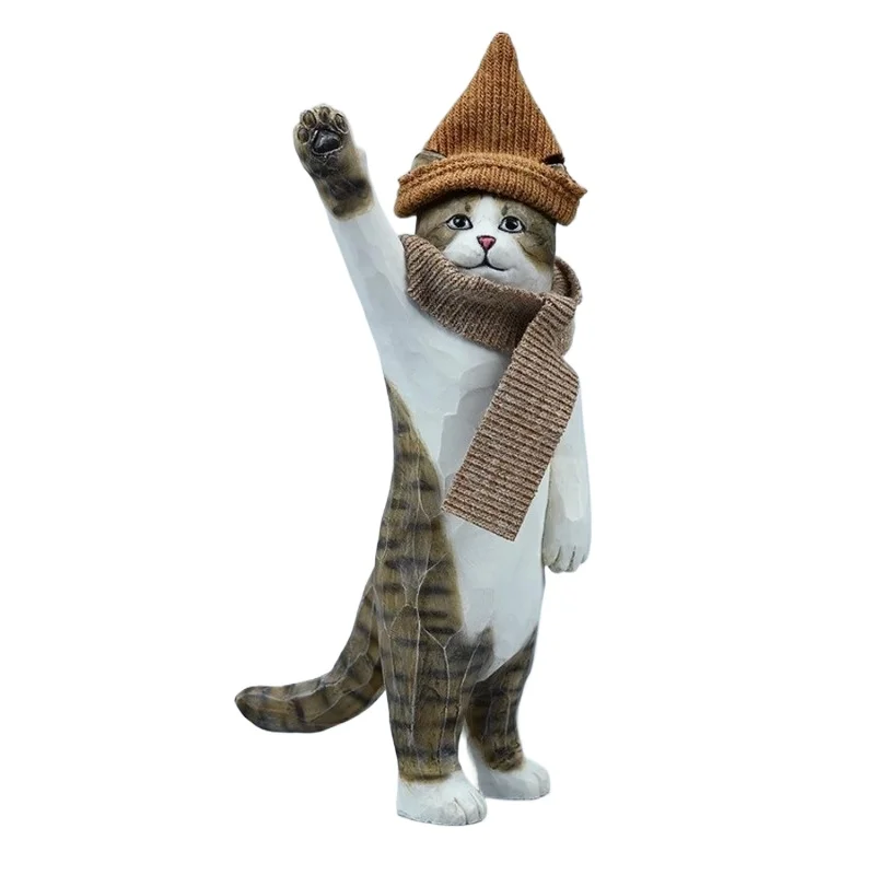 Woodcut cat series, cat surrounding tide play simulation anthropomorphic model figure ornament