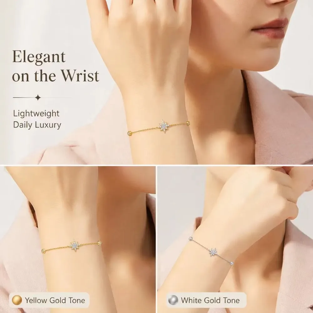 Moissanite Star Bracelet for Women 0.452CT Eight Point Star S925 Sterling Silver Adjustable Chain Anniversary Gift Jewelry