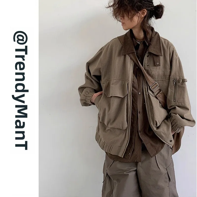 

Весенне-осенняя свободная куртка в стиле рабочей одежды, ретро, функциональная, с лоскутным дизайном, в стиле пилот, с множеством карманов, в стиле пост-апокалиптическом.