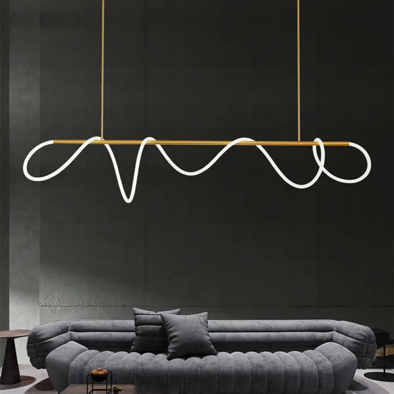 

Modern Hose Led Chandelier Long Gold Black Dimmable for Dining Living Room Center Table Kitchen Pendant Lamp Home Decor Lighting