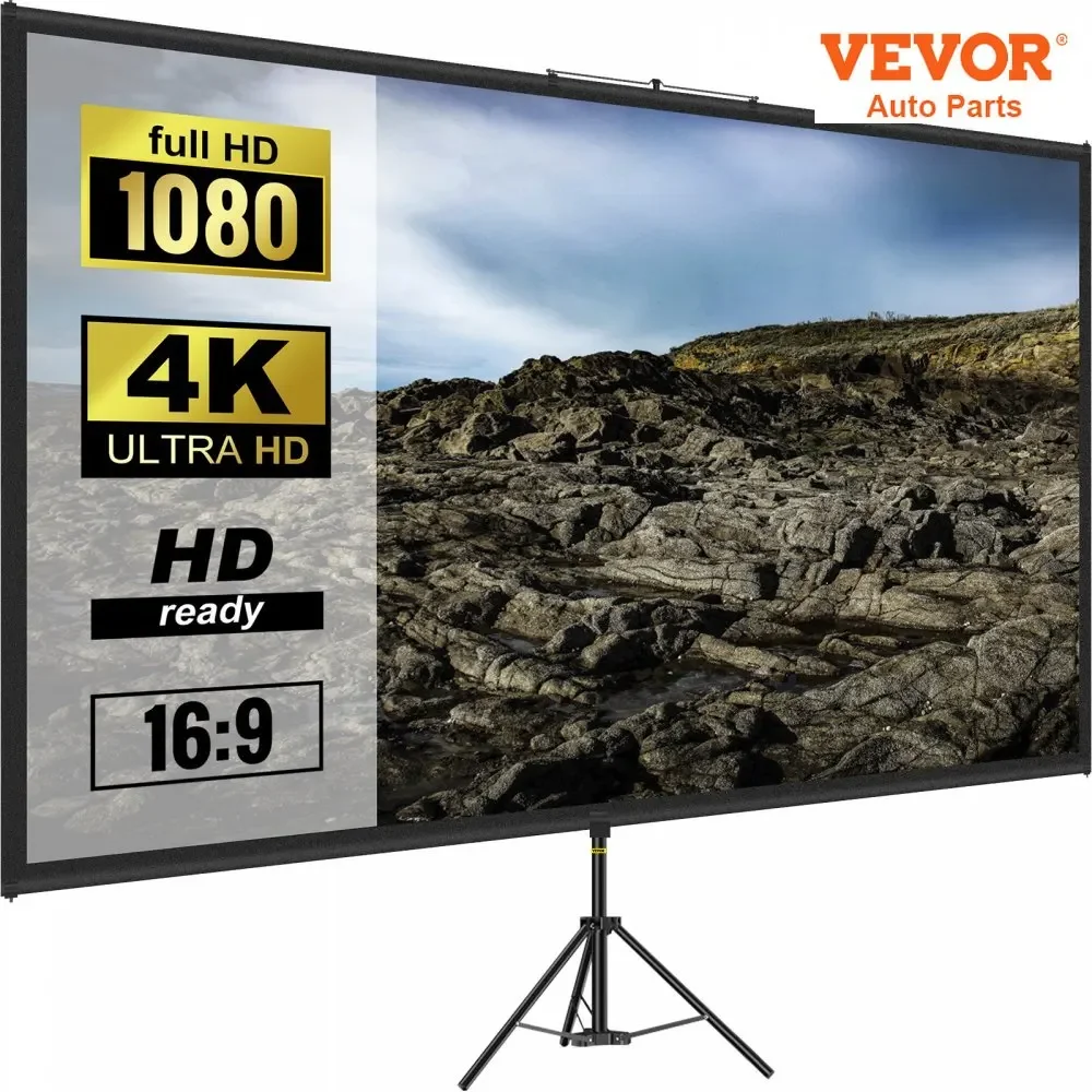 VEVOR Tripod Projector Screen with Stand  16:9 4K HD Projection Screen Stand Wrinkle-Free Height Adjustable Portable Screen