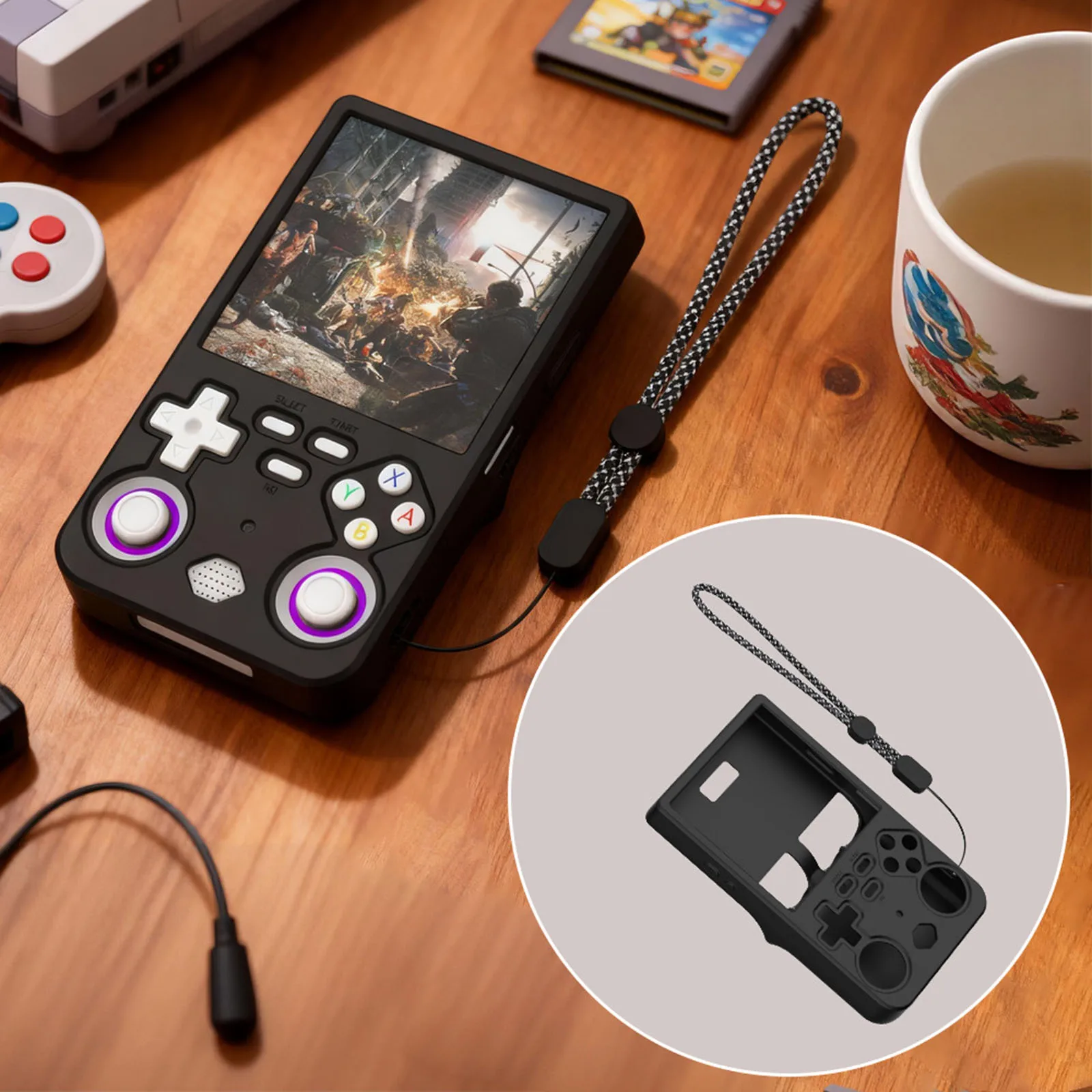 حافظة من السيليكون لوحدات التحكم بالألعاب المحمولة R36 Ultra Retro حافظة واقية مضادة للسقوط غطاء شل ناعم مع حبل لـ R36 Ultra