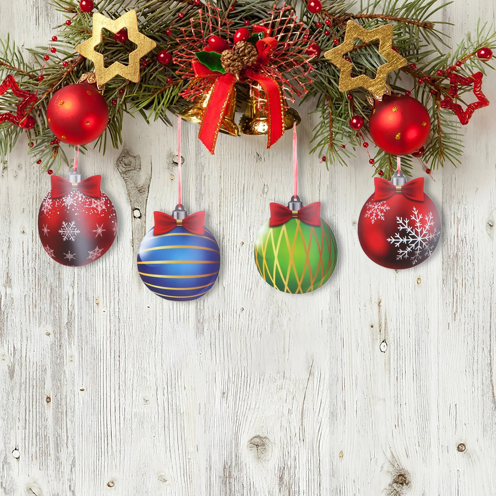 

1 set Christmas Ball naments Double Sided Patterns Hanging Decorations 30M Ribbon Tree Decor Balls Holiday Props Garden Supplies