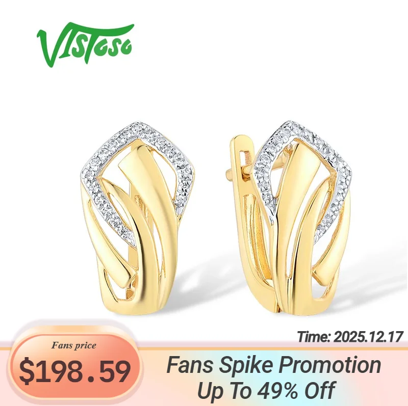 

VISTOSO Authentic 14K 585 Yellow Gold Earrings For Women Sparkling Diamond Chic Elegant Twist Earrings Wedding Fine Jewelry