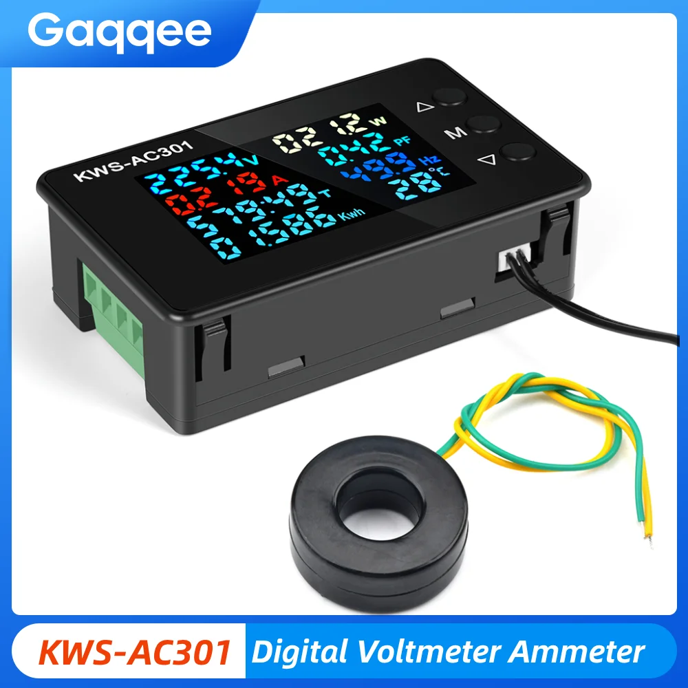 

KWS-AC301 Digital Voltmeter Ammeter Voltage Frequency Electricity Meter Panel Temperature Power Tester AC 50-300V 0-100A