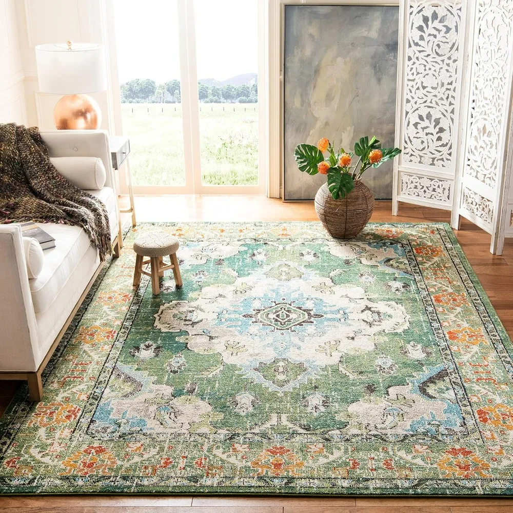 

Monaco Collection Area Rug - 8' x 10', Forest Green & Light Blue, Boho Medallion Distressed Design, Non-Shedding & Easy Care,