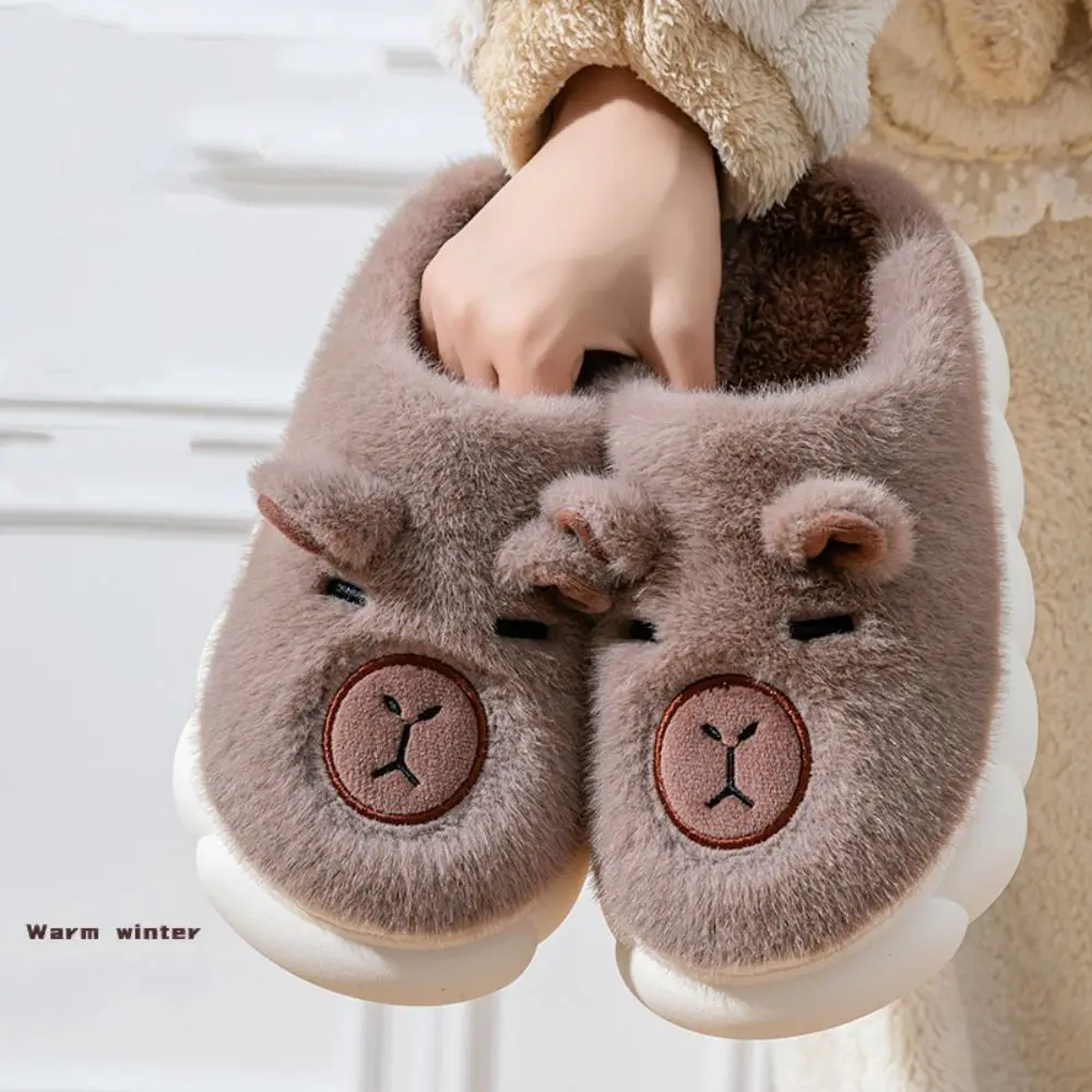 عادية الشتاء كابيبارا نعال قماش لينة رشاقته الدافئة الكرتون فروي النعال سميكة سوليد لطيف دفئا المنزل أحذية قطنية داخلي