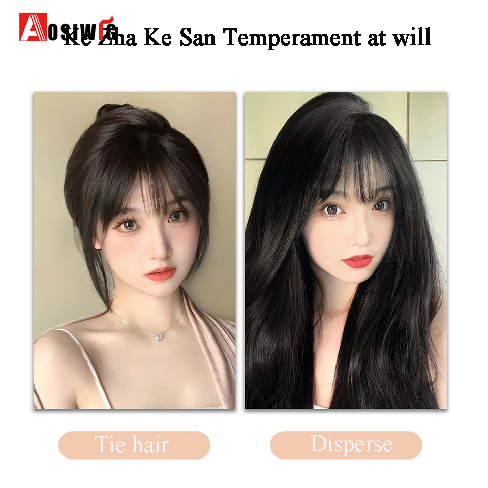 AOSI Synthetic 3D French Bangs Wig Female Natural Seamless High Temperature Hairpiece Head Top Replacement Cover White Hair Fake