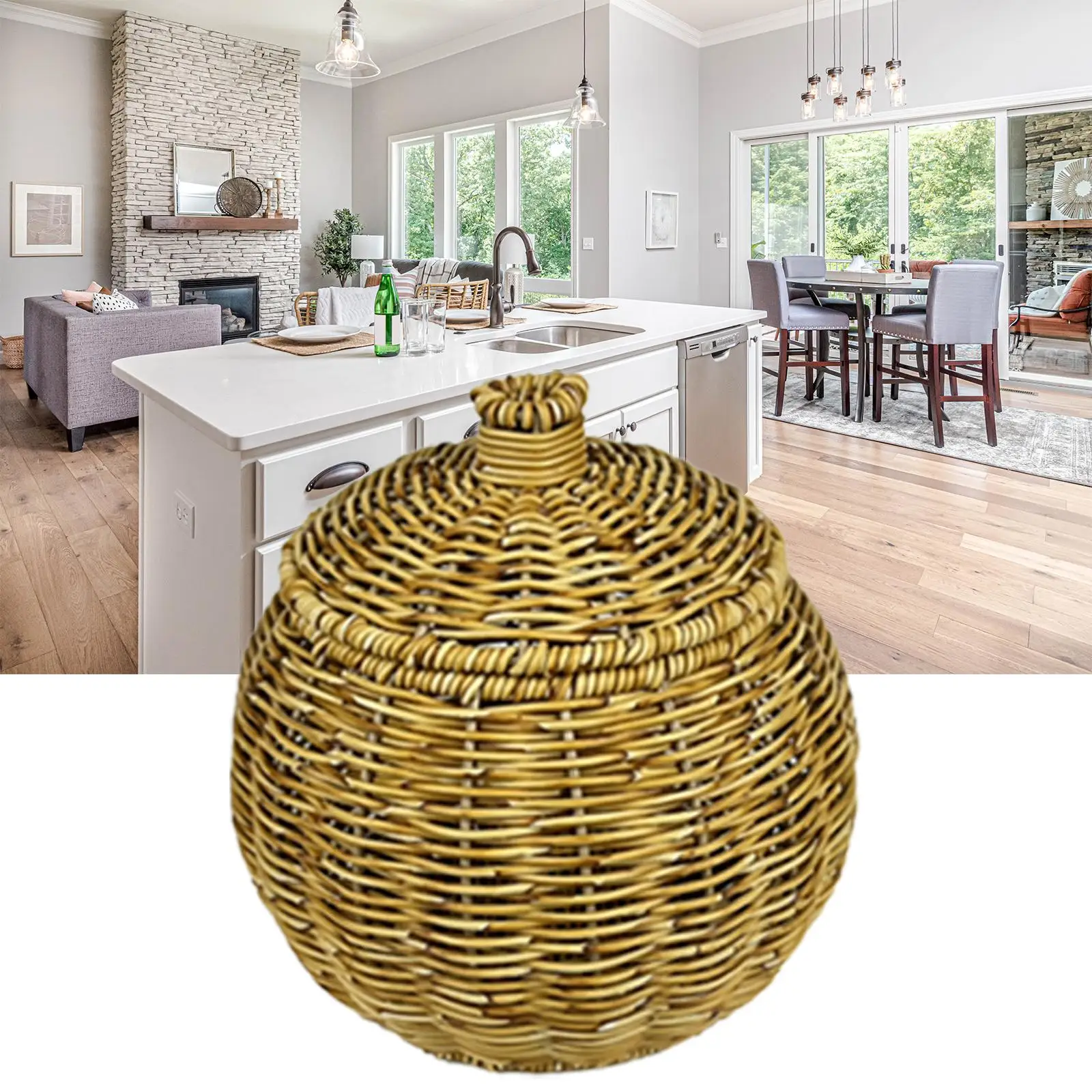 Emulating Rattan Round Storage Basket Box Durable for Food Desktop Bedroom