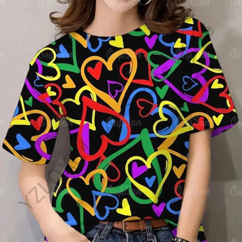 

New Year T Shirts Women 3D Rainbow Print Short Sleeve T Shirt New Casual Tops Clothing Comfortable