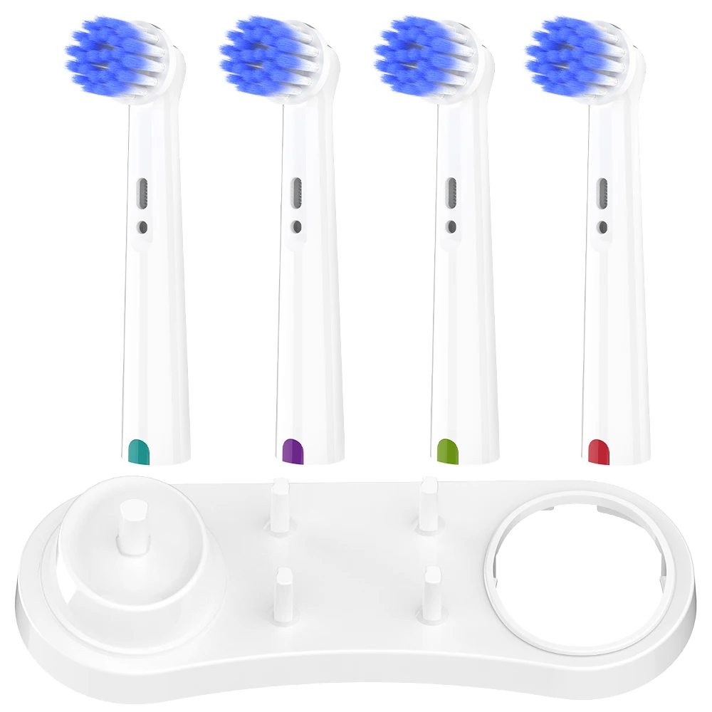

Набор из 4 ультрамягких сменных насадок для зубных щеток и держателя для них, совместимый с электрическими зубными щетками Oral B для моделей 1000 и 300