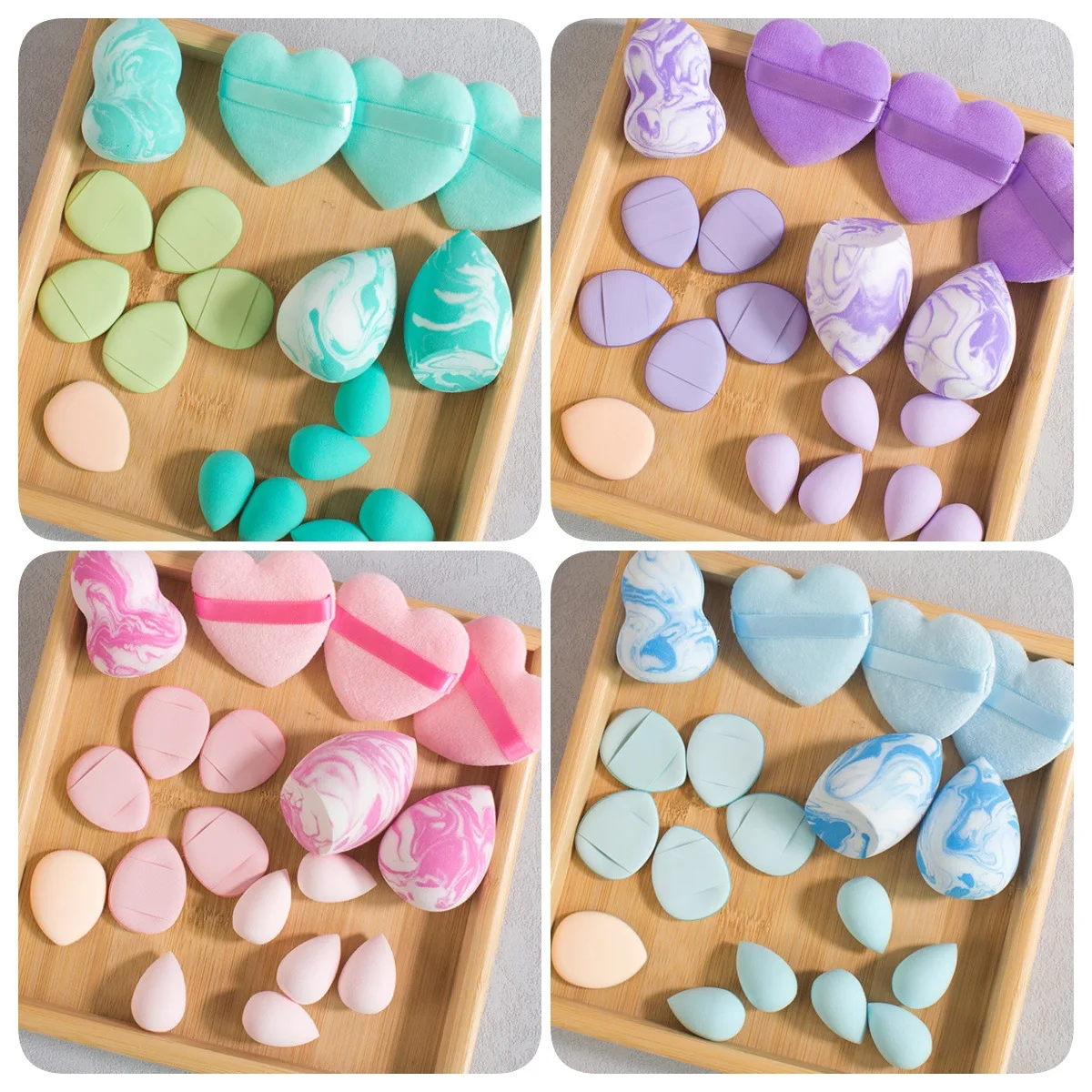 18点セット ミックスカラー ビューティーブレンダー ひょうたん 水滴 斜めカット パフ 2色 メイクアップ エッグ 乾湿両用