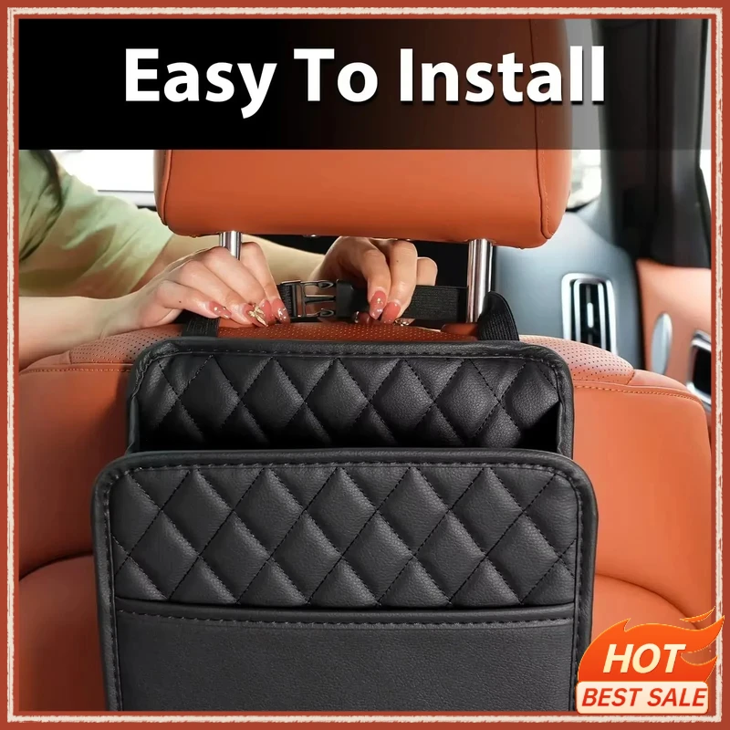 Universal Car Seat Back Organizer PU Leather Storage Bag Multi-Pocket Design Waterproof Tissue Holder Cup Holder Garbage Pocket