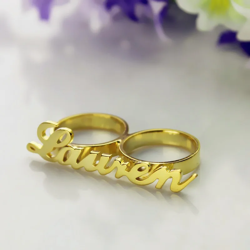 Customizable Stainless Steel Two Finger Ring Silver Double Finger Ring Men Women Personalized Knuckle Rings Boyfriend Gift view 6