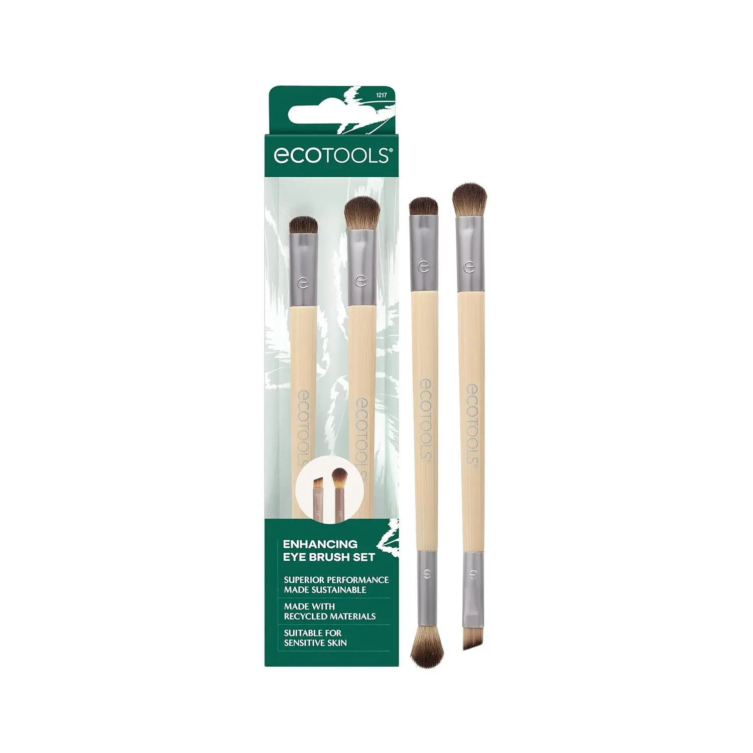 EcoTools Enhancing Eye Brush Set, juego de brochas de maquillaje de doble punta para sombra de ojos líquida, en crema y en polvo, sintéticas y ecológicas