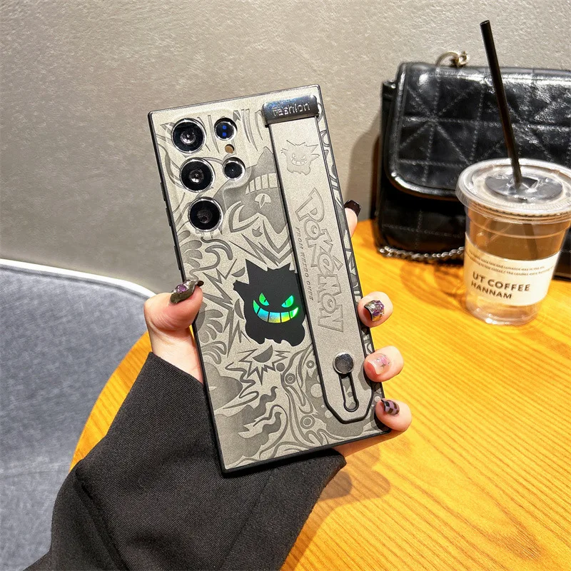 Cartoon Gengar Leather Laser Wristband Phone Case For Samsung Galaxy S25 S24 S23 S22 Ultra Plus A56 A55 A54 A36 Shockproof Cover view 3