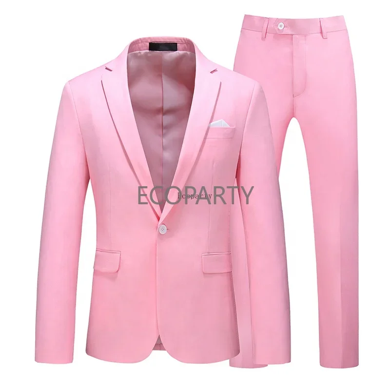 Men\'s Suit Jacket with Pant Candy Colors Slim Fit Formal Business Work Wedding Stage Tuxedo Groomsman White Pink Red Suits Sets