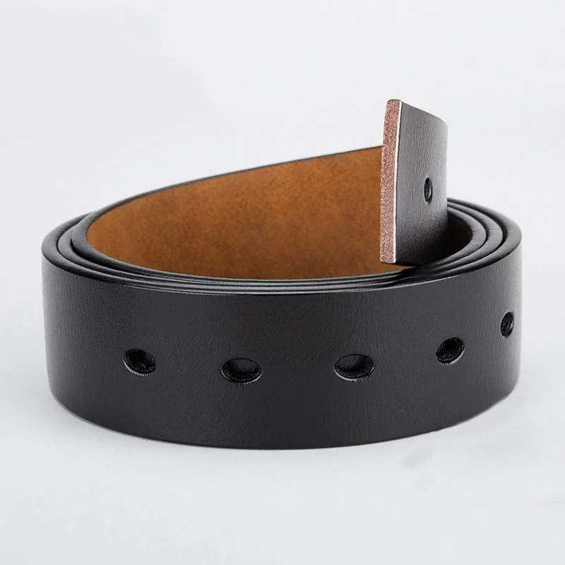 No Buckle 3.8cm Width Cowskin Genuine Leather Belt Men Without Pin Buckle Waist Straps Male Black Brown Belt Body