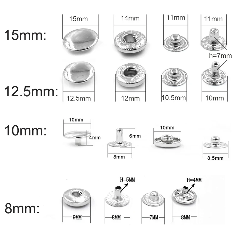 Snap-Fastener 8/10/12.5/15 mm Die Metal Buckle Installation Rivets Eyelets Metal Press Machine Molds Button Installation Tools