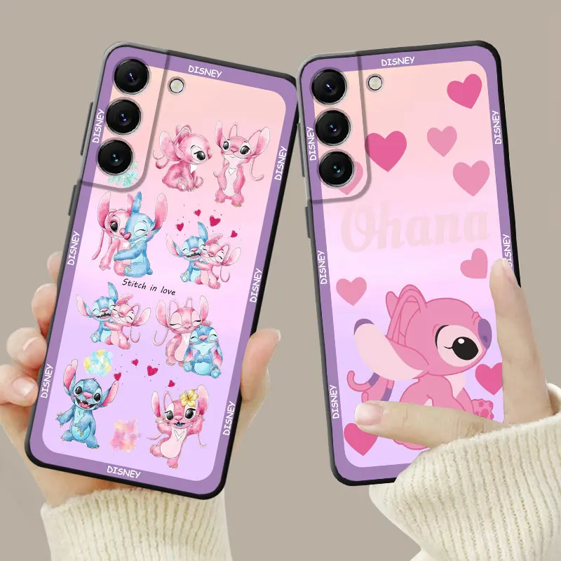 Disney Stitch Angel Pink Purple Gradient Case For Samsung Galaxy S24 S23 S22 S21 S20 FE Ultra S10 Plus Note 20Ultra 10Plus