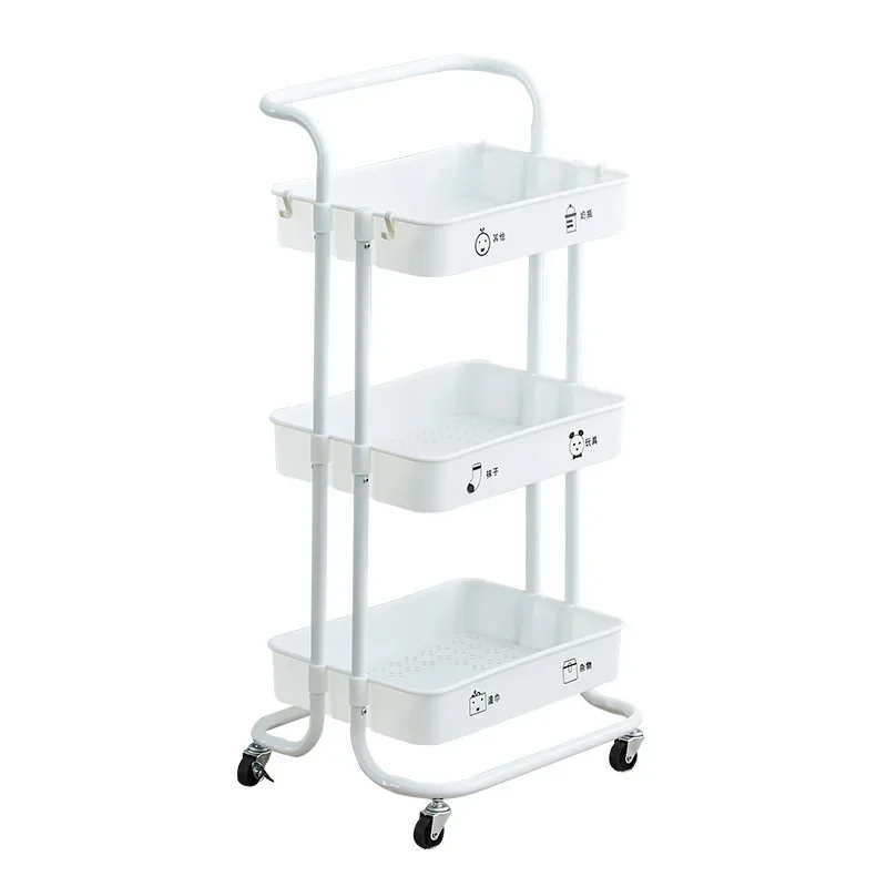 Small cart storage rack, floor standing three story living room with wheeled mobile snack rack