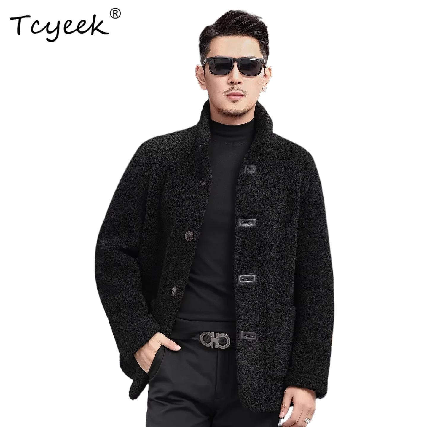 Tcyeek Wool Fur Jackets for Man Double Sided Stand Collar Mens Fur Jacket Coat Winter Clothes Thick Warm Wool Coats 2026 Jaqueta