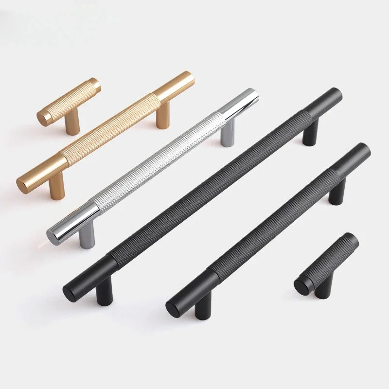 Modern Minimalist Kitchen Drawer Cabinet Knobs and Handles Wardrobe Cabinet Door Round Bar Knurled Carved Aluminum Alloy Pulls