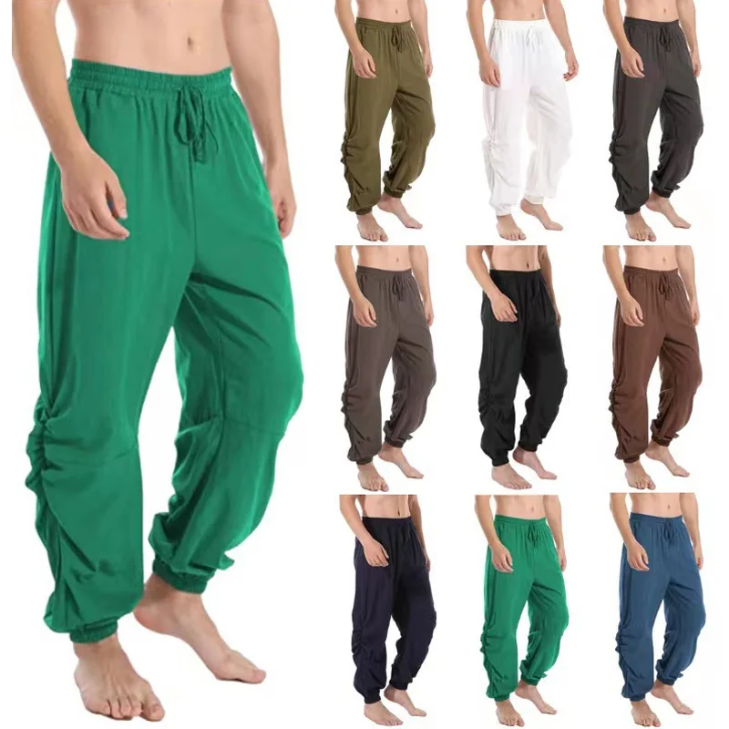 

Medieval Men's Harun Pants Vintage Pirate Bandage Trouse Summer Cotton Hemp Plain Casual Loose Sports Pants Cosplay Costume