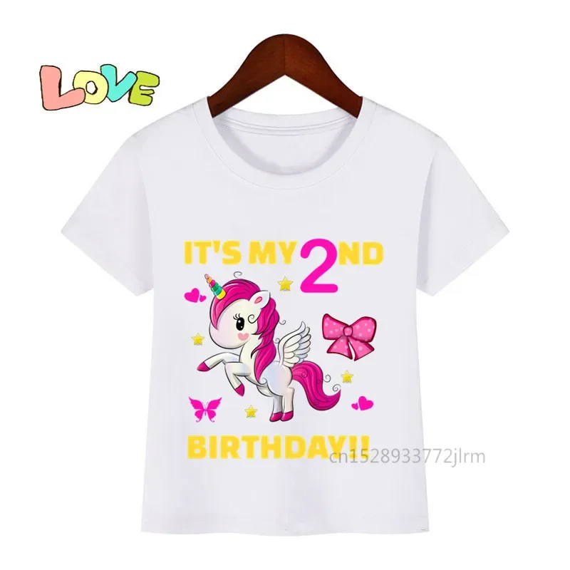 Kids Cartoon Unicorn 1-9 Birthday Number Print T Shirt Children It Is My Birthday T-shirts Boy&Girl Funny Gift Tshirt Present