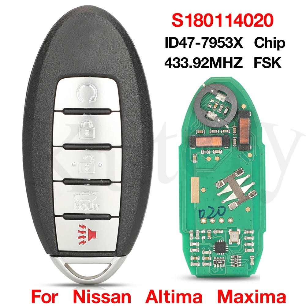 

jingyuqin 5 Buttons S180144020 Prox Smart Remote Car Key 433MHz ID47 For Nissan Altima Maxima 2013-2015 KR5S180144014 Keyless