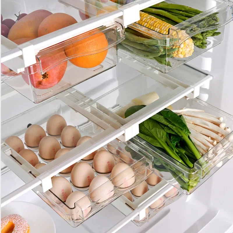 Fridge Organizer Slide Under Shelf Drawer Rack Holder Refrigerator Organizer Pantry Kitchen Organizer Fruit Food Storage Box