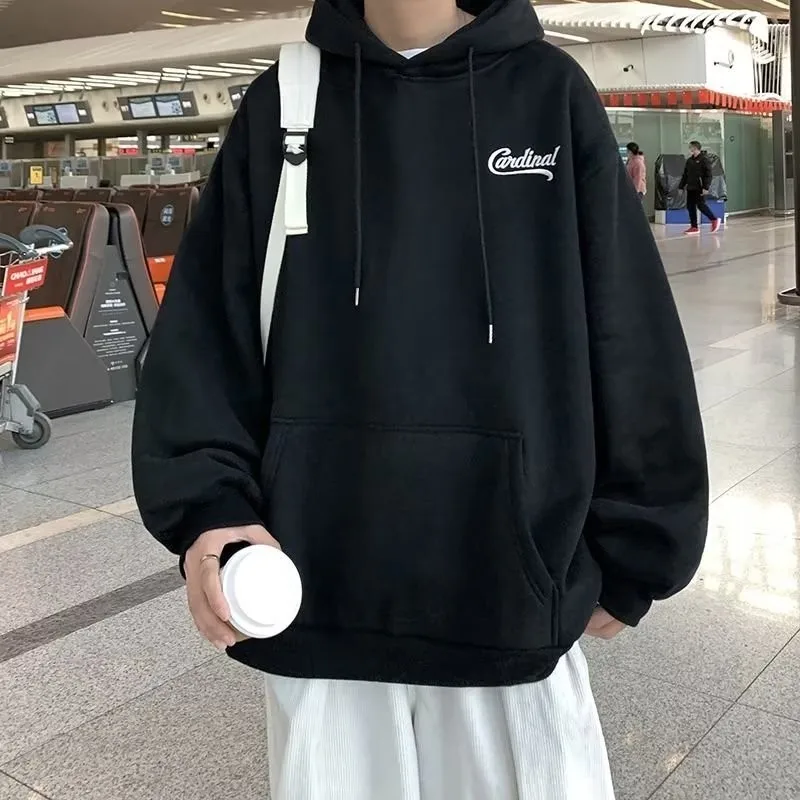 M-8XL moletom com capuz masculino grande camisola com capuz solto moda americana clássico carta impressa manga longa camisa dupla