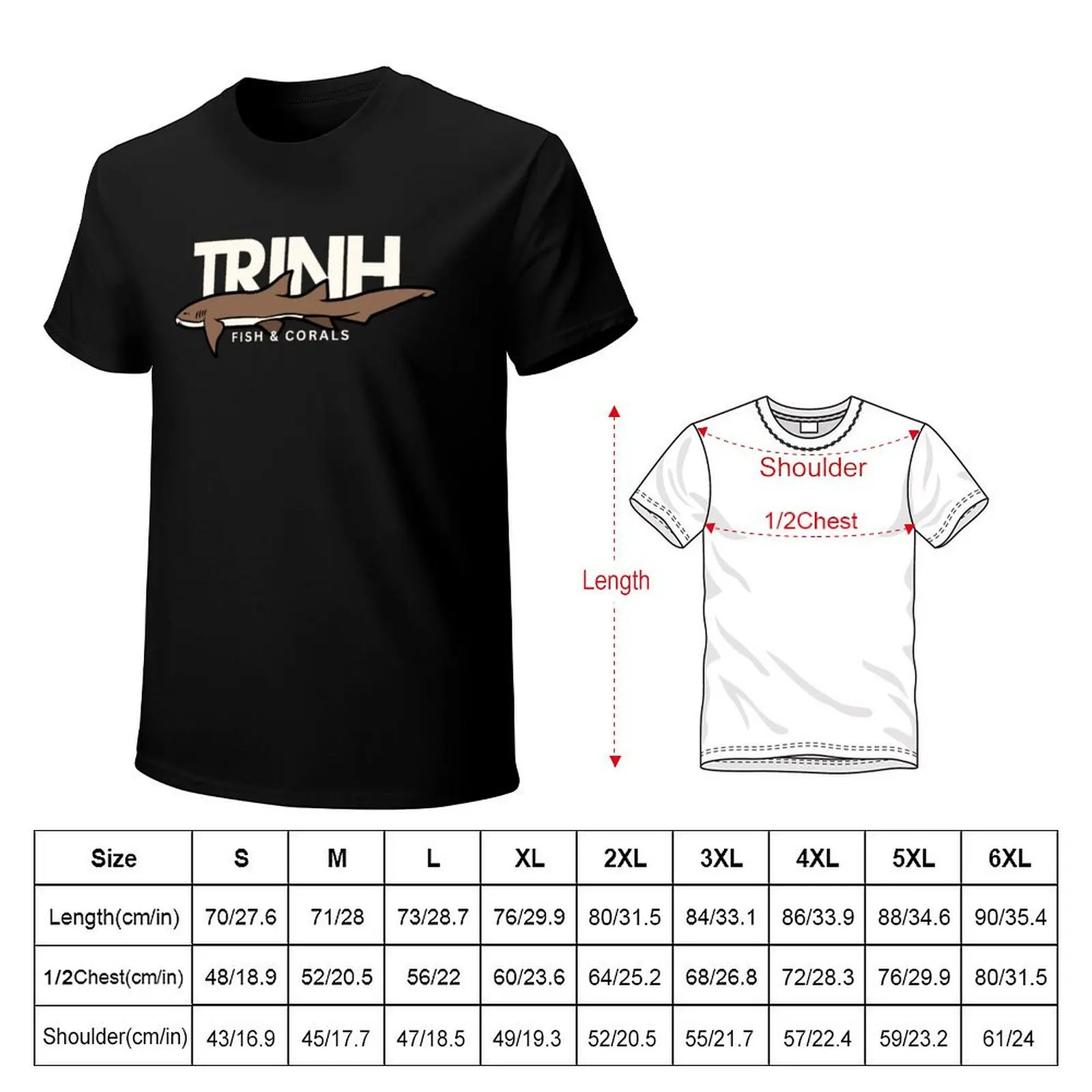 Trinh Fish & Corals Shark Logo T-Shirt Athletic Fit Sports Short Sleeve Top