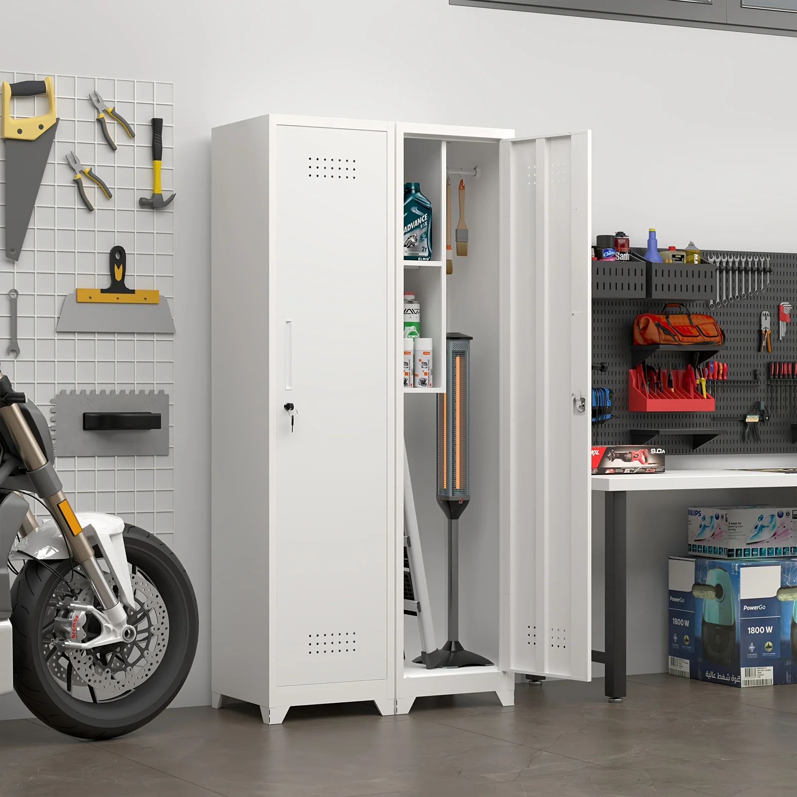 

Metal garage lockers and tool lockers with locks and shelves