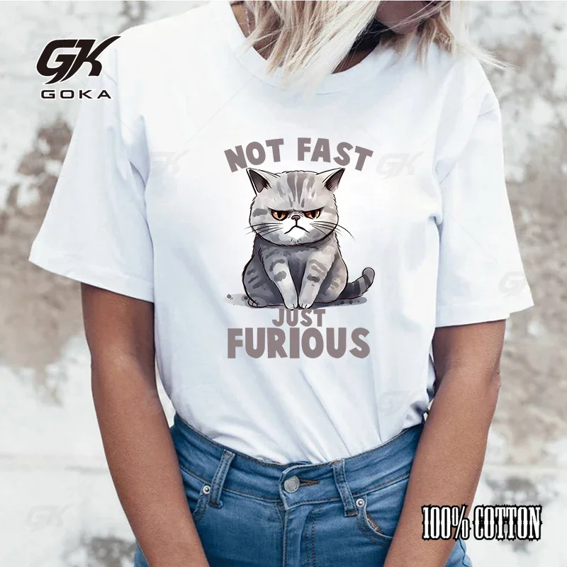 

Women'S Fashion Printed Not Fast Just Furious Cat Print T-Shirts Summer Casual Loose Round Neck Creative Personalized T-Shirts