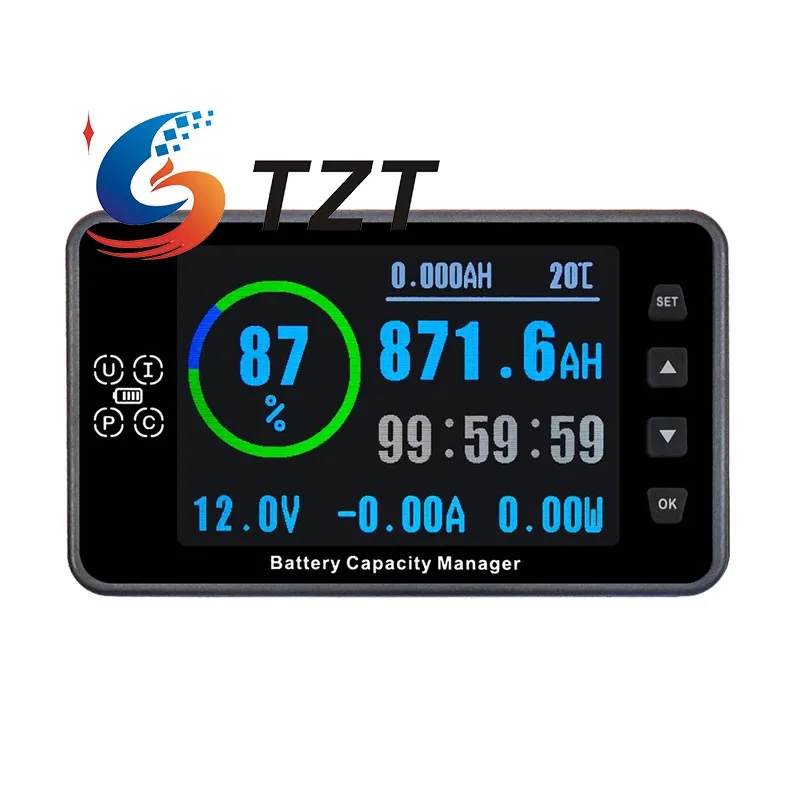

TZT VA9910 Менеджер емкости аккумулятора Многофункциональный высокоточный кулонометр 3,5-дюймовый ЖК-дисплей 100A/200A/300A Двертер без основания