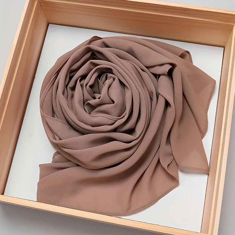 Classic Solid Color Chiffon Scarf Hijab Thin Breathable Shawl Windproof Head Wrap Turban Outdoor Sunscreen Travel Beach Towel