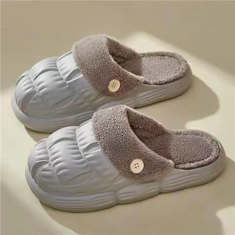 2023 Removable Insole Waterproof Cotton Slippers Women Men Winter Warm Shoes Thick Sole Anti-slip Couples Indoor Street Slipper