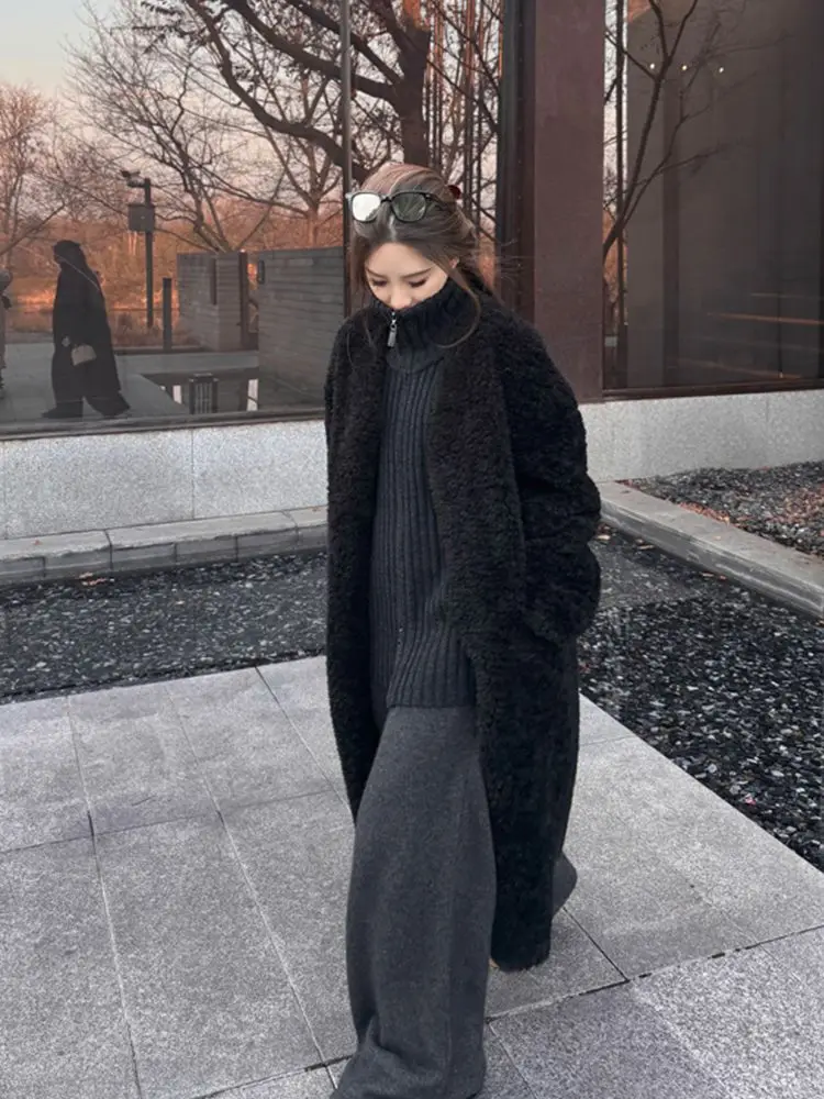 인조 모피 화이트 코트 여성용 파티 따뜻하고 우아한 퍼리 플로우 심플 내추럴 울 허리 조임 홀로우 큐트 플레어 여성 패션