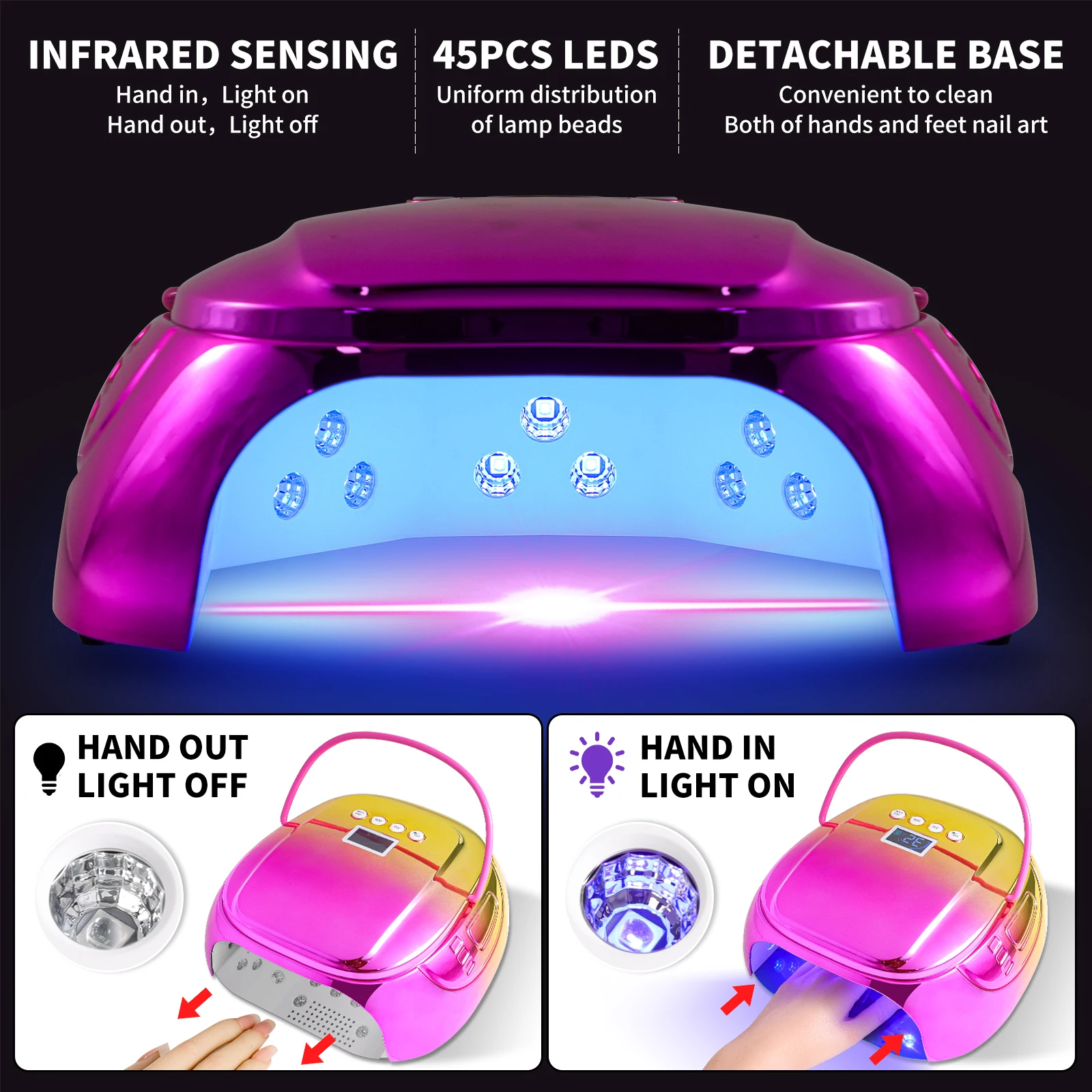 หลอดไฟยูวี LED 45 ดวง สำหรับอบเล็บเจล พร้อมเซ็นเซอร์ตรวจจับความเคลื่อนไหว สำหรับร้านทำเล็บมืออาชีพ
