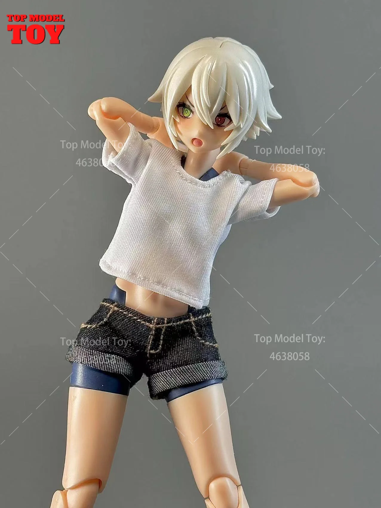 In Stock 1/12 White T-shirt Black/Blue Trend Denim Shorts Clothes Model Fit 6'' OB BJD Female Soldier Action Figure Body Dolls