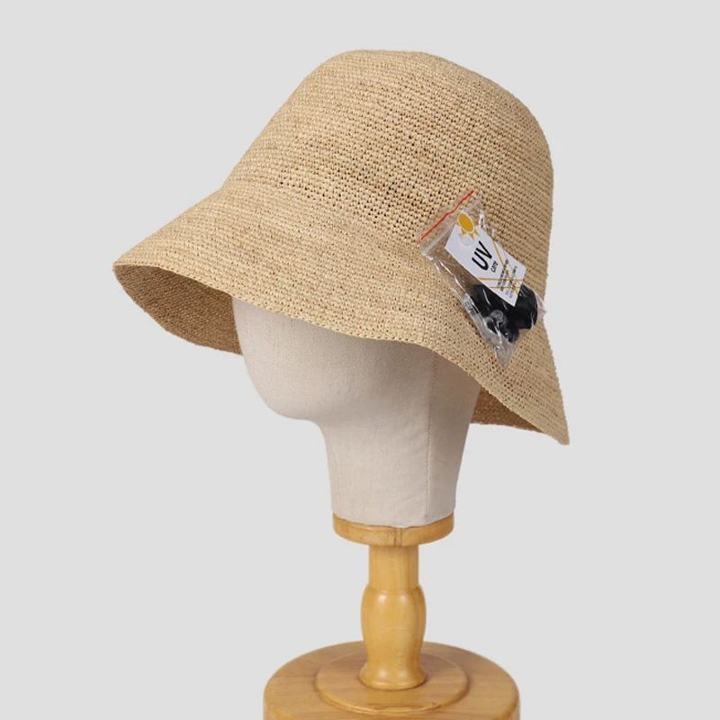 Summer Hat Raffia Women Sun Protection Beach Accessory Panama Big Brim String Cap For Holiday Outdoor