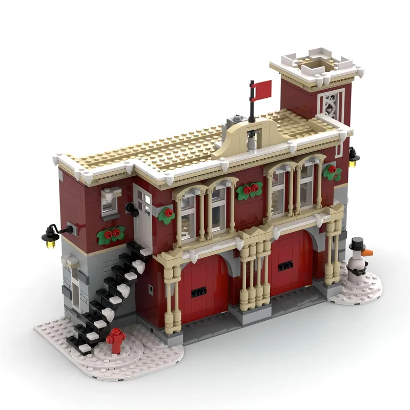 Bricklink City House Kerst Winter Dorp Brandweerkazerne 10263 Moc Uitgebreide Versie Sets Bouwstenen Kid Speelgoed Cadeau