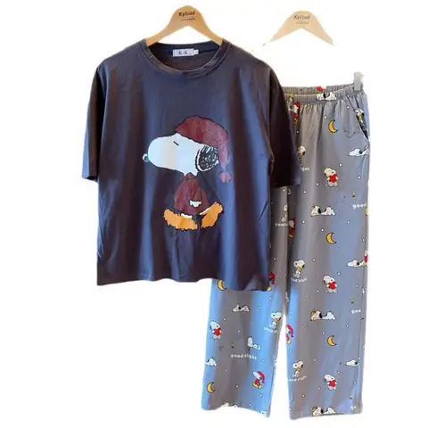 Snoopy Dampyjamas Kortärmade T-shirts Byxor Sommar Lösa Tecknade Sovkläder Kostym Y2k Kläder Lösa Hemkläder Set Byxor 12 best sales Snoopy Zara - №6