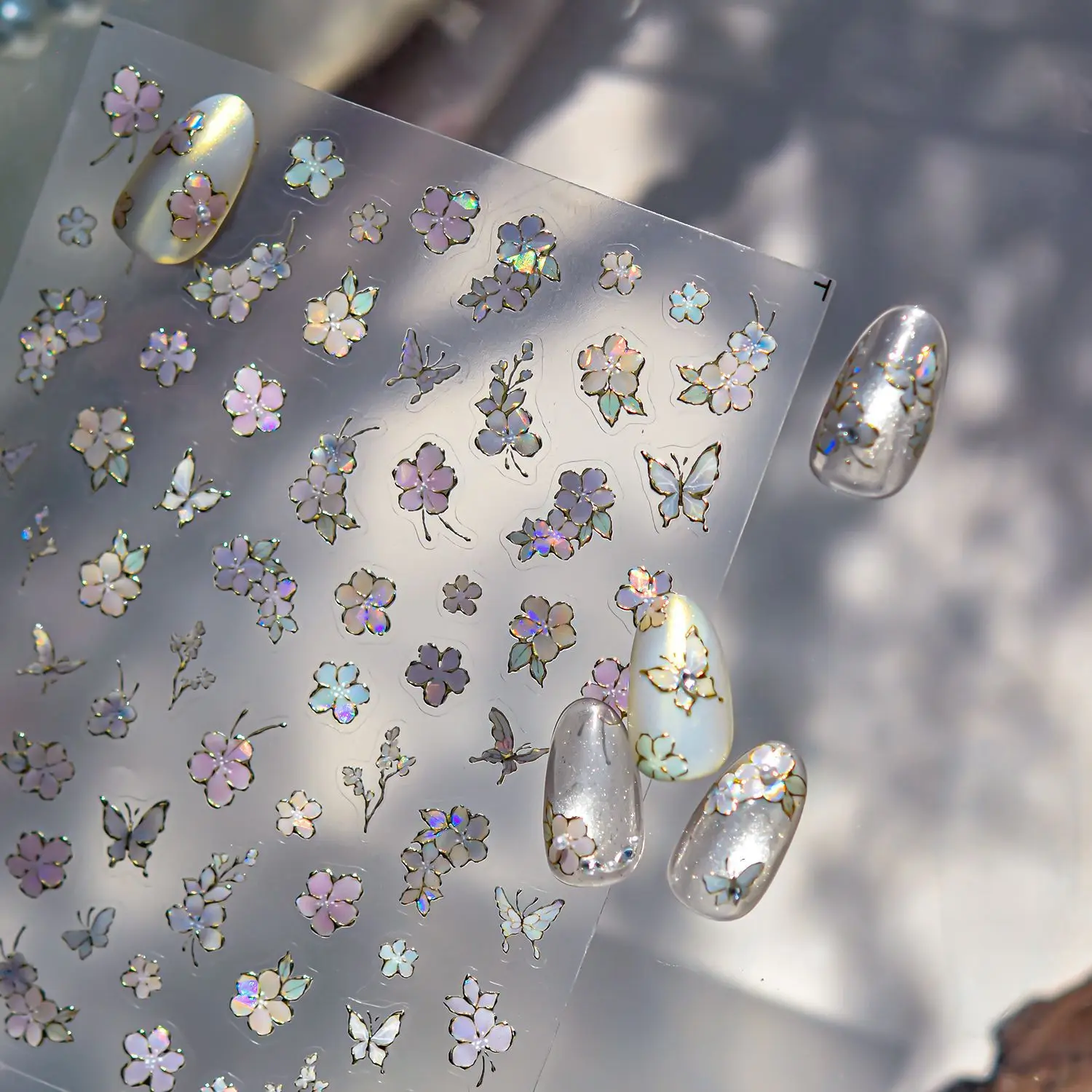 Mother-of-pearl Inlay Peach Blossom Magnolia Vase Flower Butterfly Window Antique Self Adhesive Nail Art Stickers Manicure Decal view 4