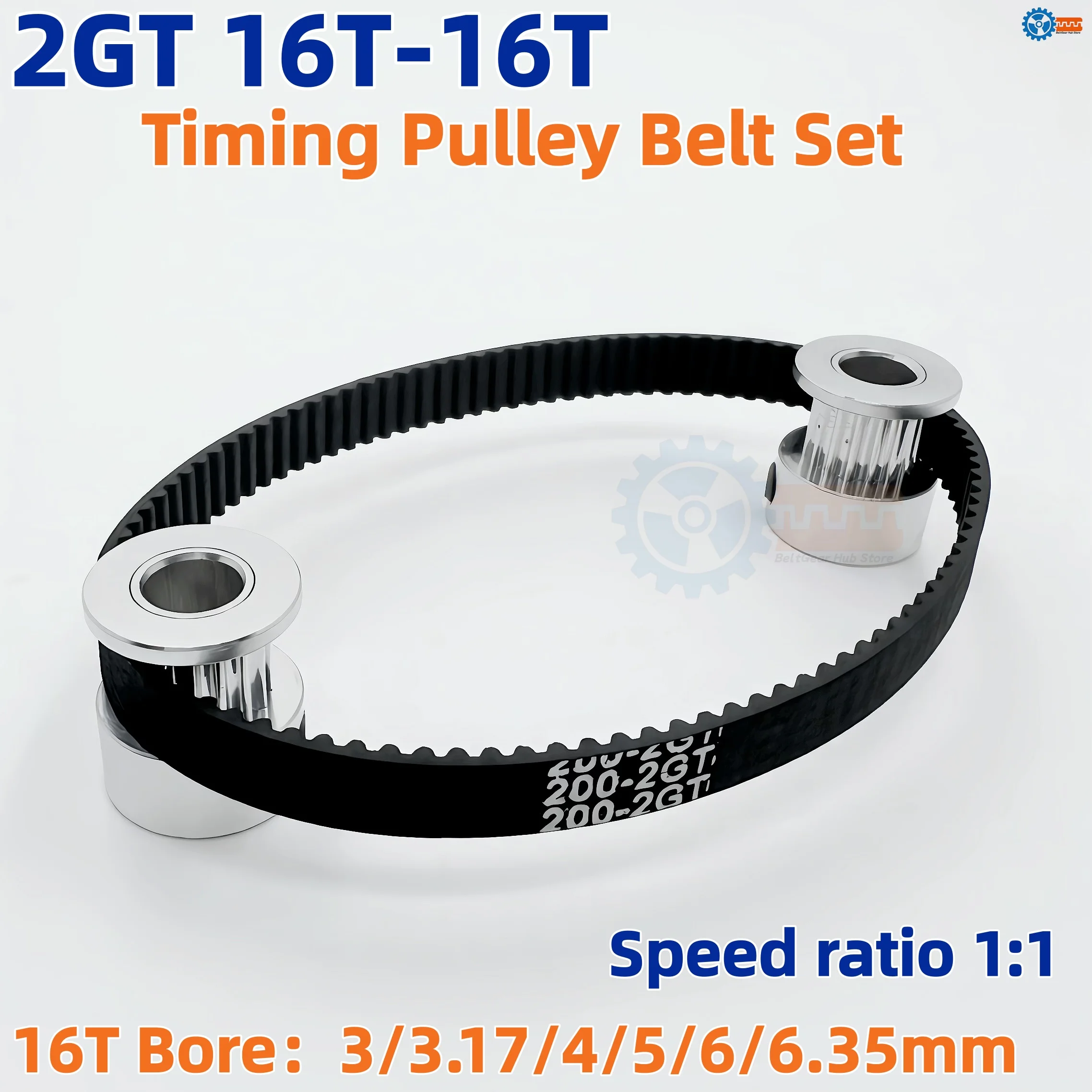 

16T 16Teeth 2GT Pulley Belt Kit Belt Width 6mm Reduction 1:1 Bore 3~6.35mm 3D Printer Synchronous Wheels GT2 Timing Pulley Set