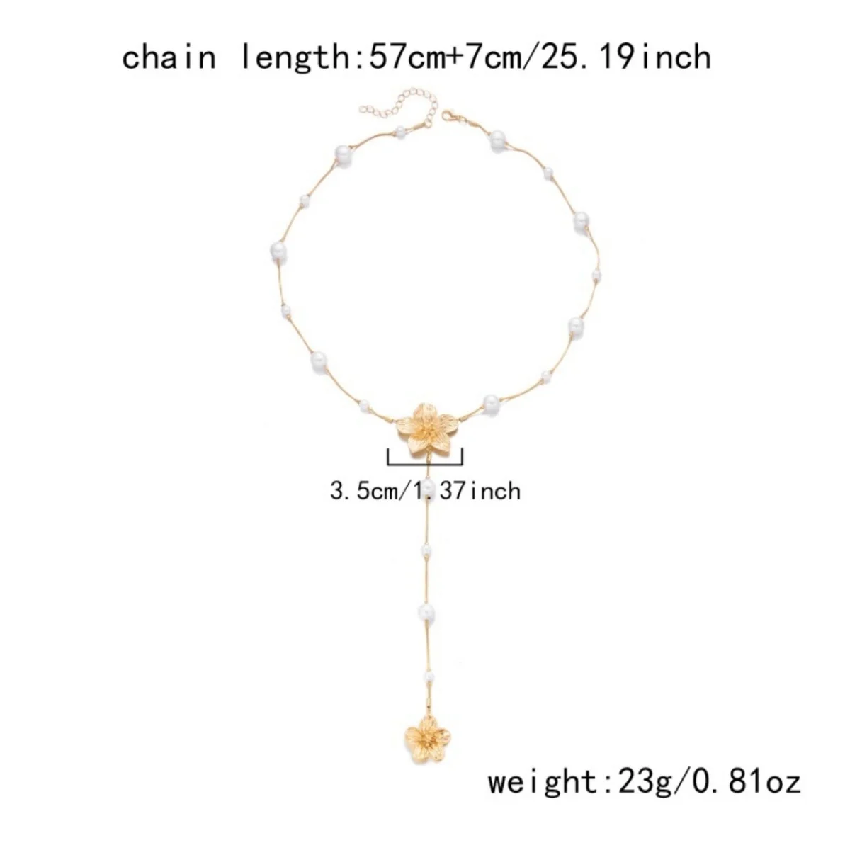 Französische Ästhetik Simulierte Perlenblumen-Anhänger-Halskette für Frauen Eleganter Metall-Blumen-Y-förmiger Choker Hochzeitsschmuck – Detail 32