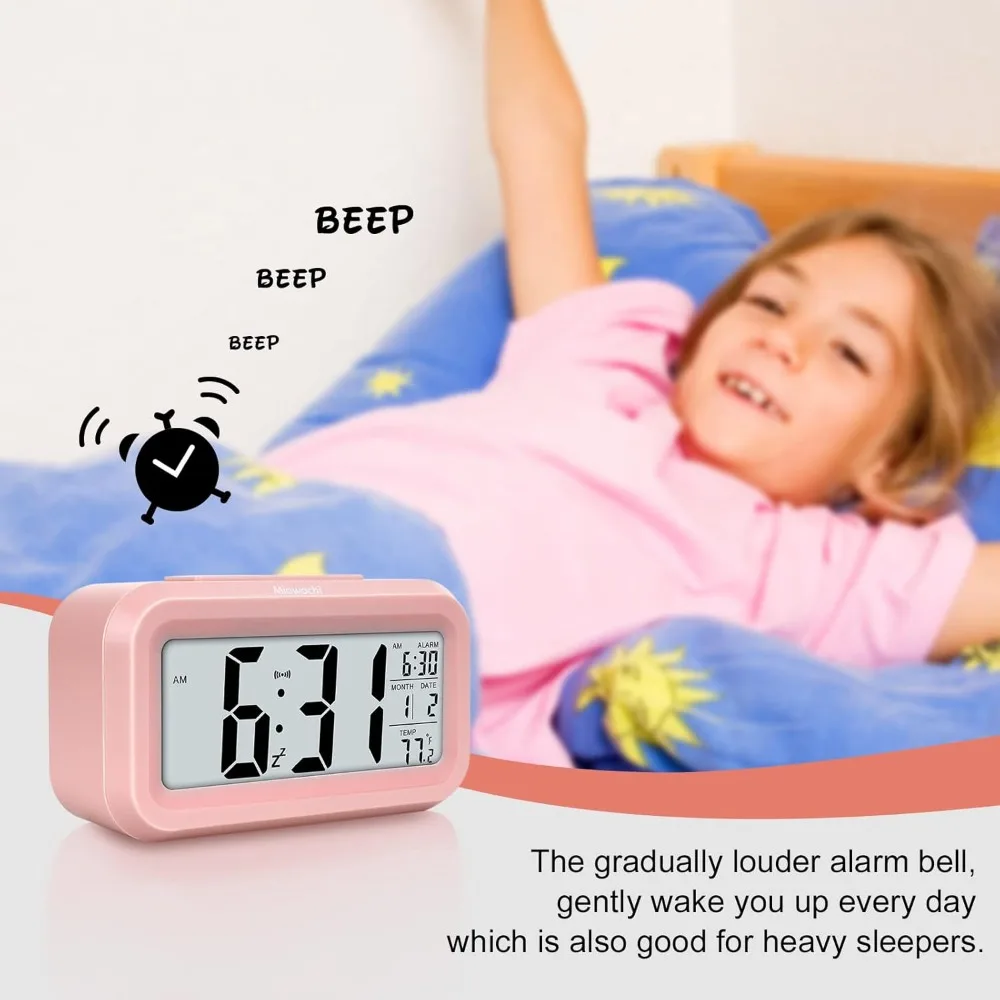 

Alarm Clock, Pink Digital for Bedrooms Battery Operated, Snooze, Night Light Easy Setup Small Clock, Alarm Clock