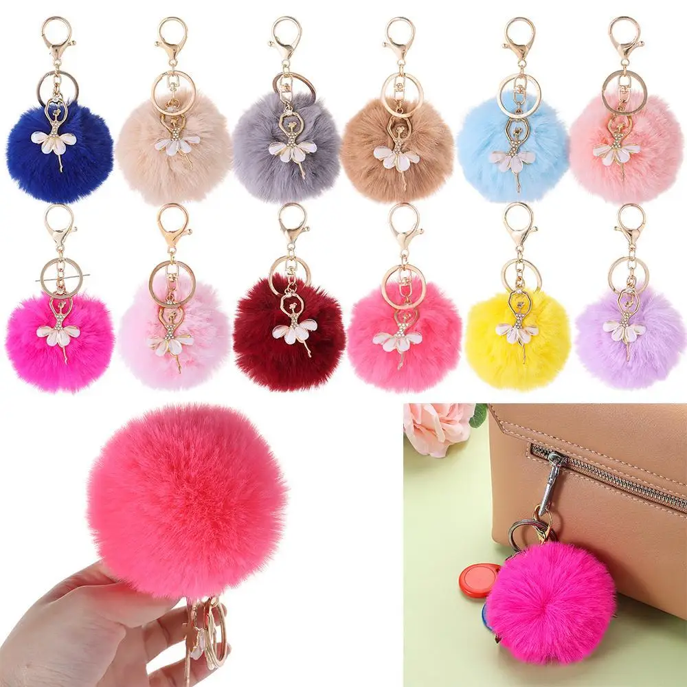 

Fashion Jewelry Faux Rabbit Fur Fluffy Ballet Dancing Girl Keyring Key Buckle Angel Keychain Car Pendant