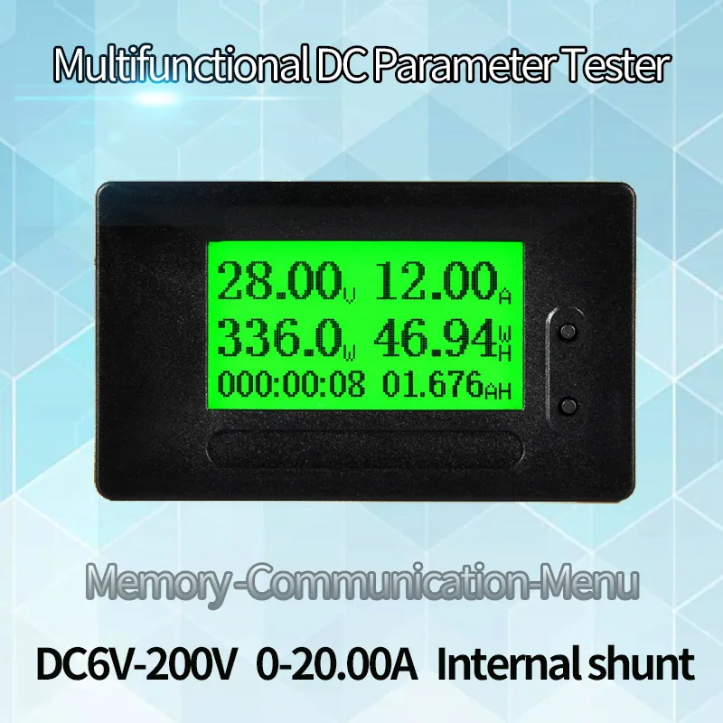 Probador multifuncional de CC GC90 LCD DC6-200V 20A, derivación integrada, amperímetro de voltaje de corriente, voltímetro, Detector de capacidad Digital